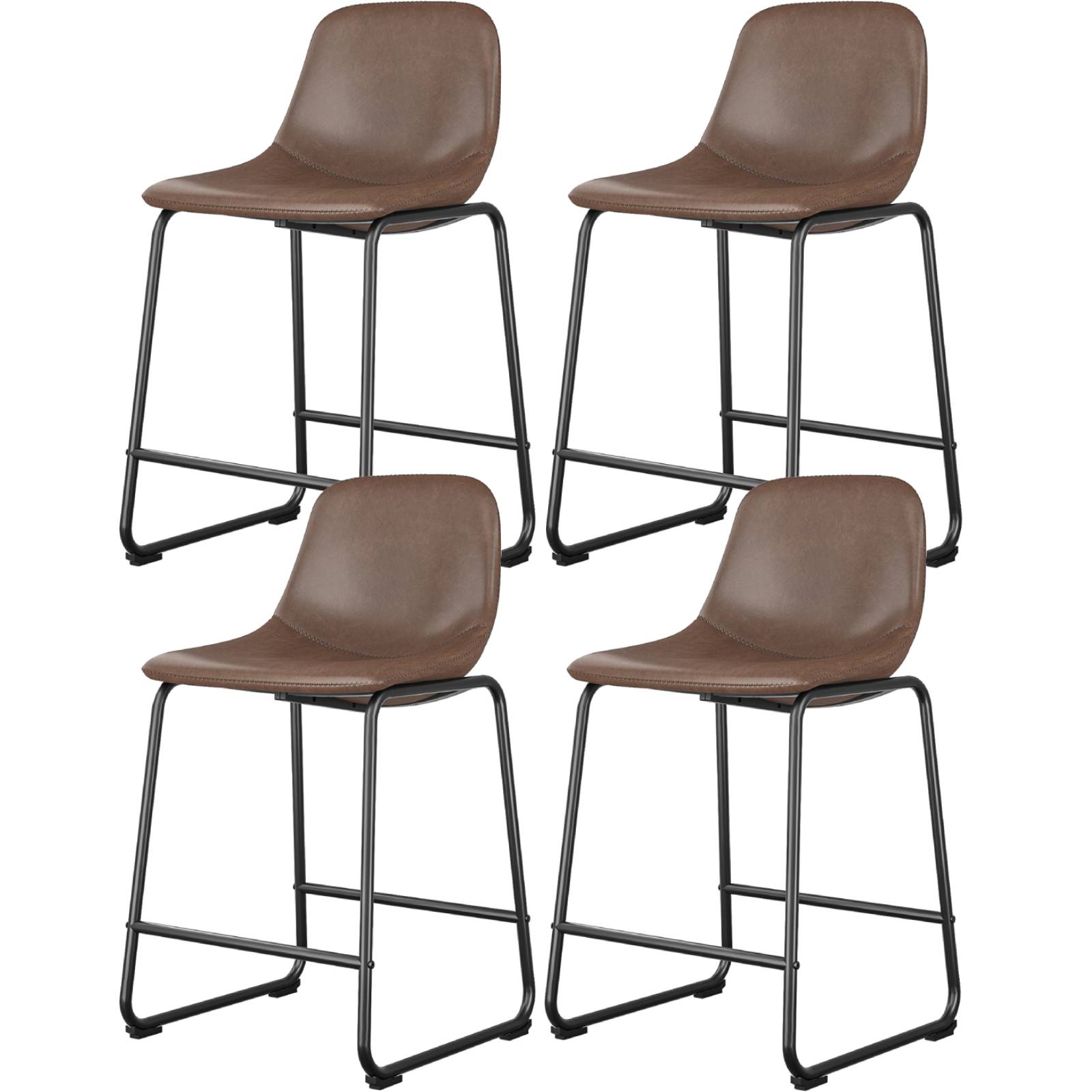 Rfiver Pu Faux Leather Bar Stools, Industrial Pub Barstools with Back and Footrest, Modern Armless Bar Height Stool Chairs